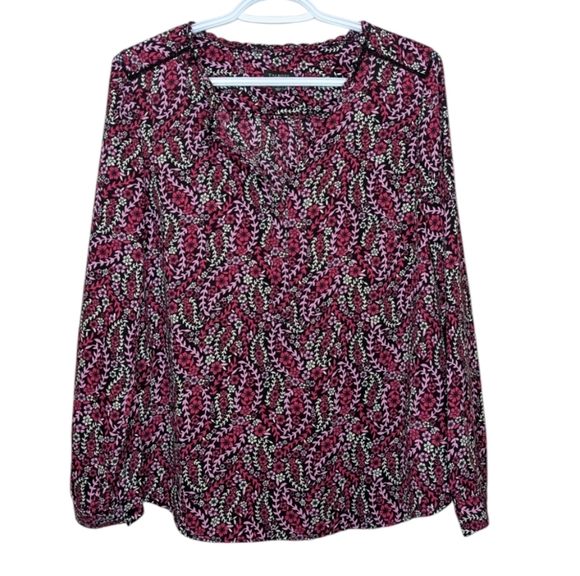 Talbots Pink and Black Relaxed Blouse with V-neckline - Picture 2 of 11